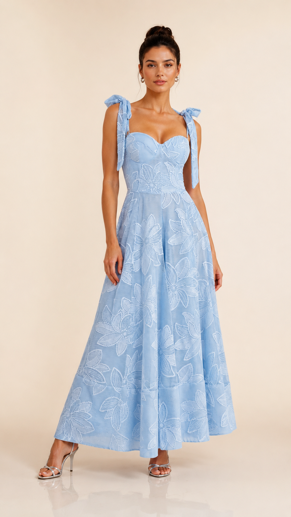 Angela Blue Floral Embroidered Midi Dress Small / Baby Blue