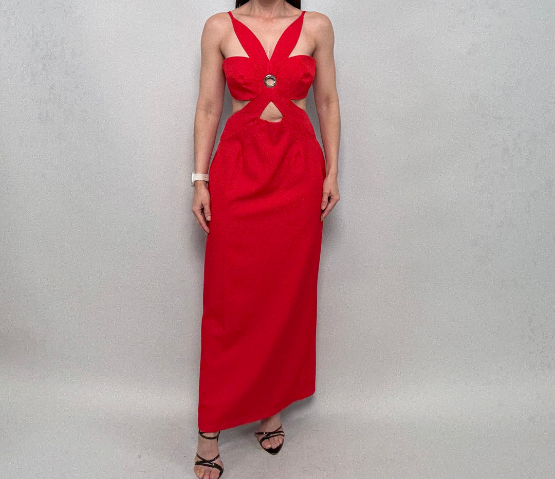 open lace back dress Runway Long Bodycon Red Evening Maxi Dress  Knot Bene