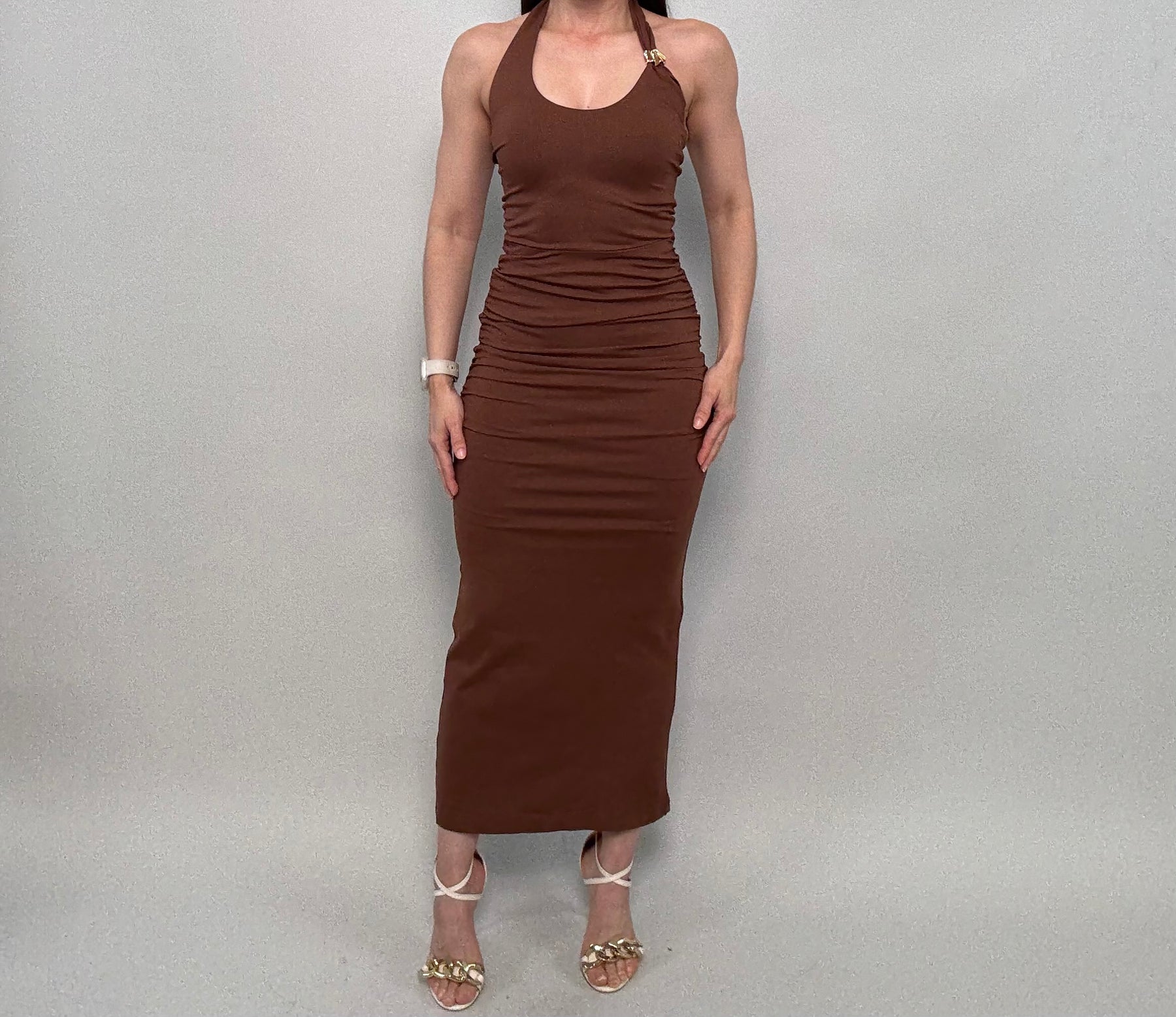 Sonia Brown Halter Maxi Dress Runway Skirts Sonia Brown Halter Maxi Dress Runway Skirts